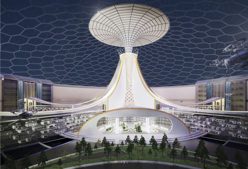 Innovative lunar habitat with sustainable design and futuristic architecture.