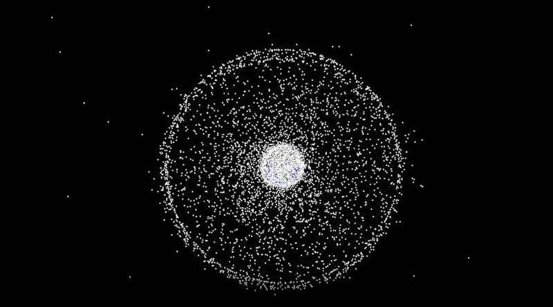 Space Debris in Earth's Orbit (size of debris not to scale) (NASA Video)