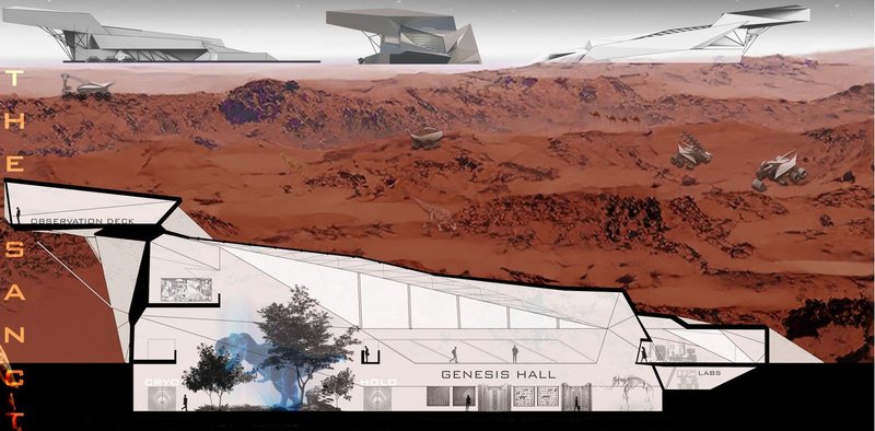 Martian Cryo-Ark: Sanctuary cross-section showcasing interior spaces.