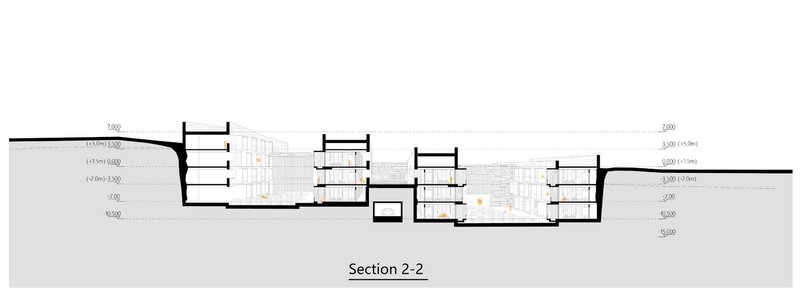 Detailed section 2-2 showcasing the hotel's underground structure.