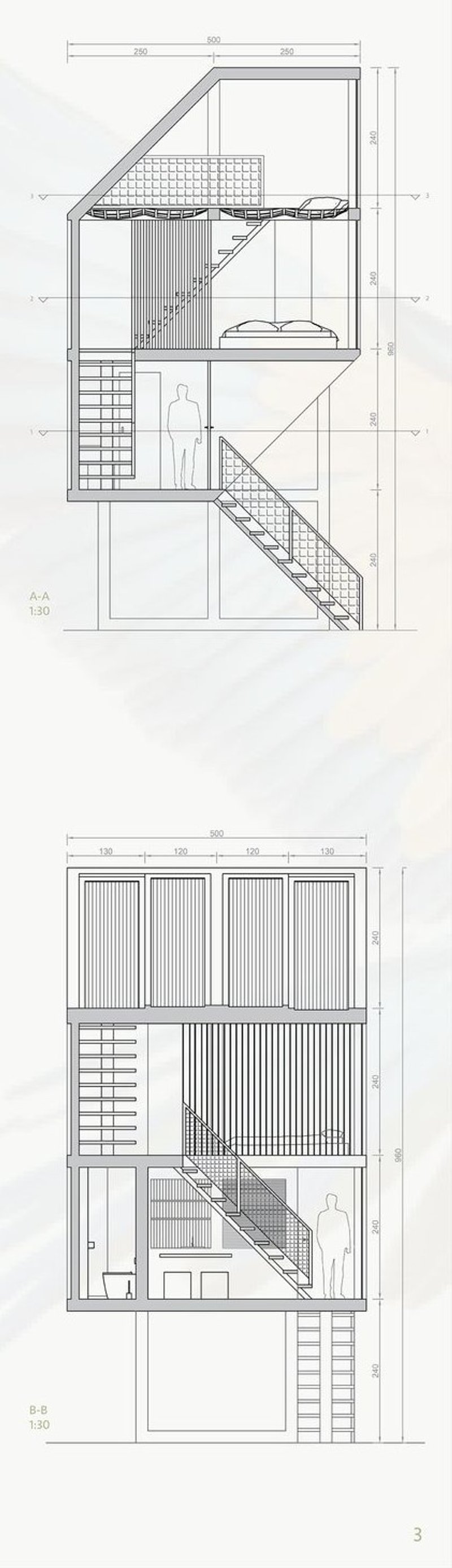 Cross-section view showcasing the cabin's multi-level design.