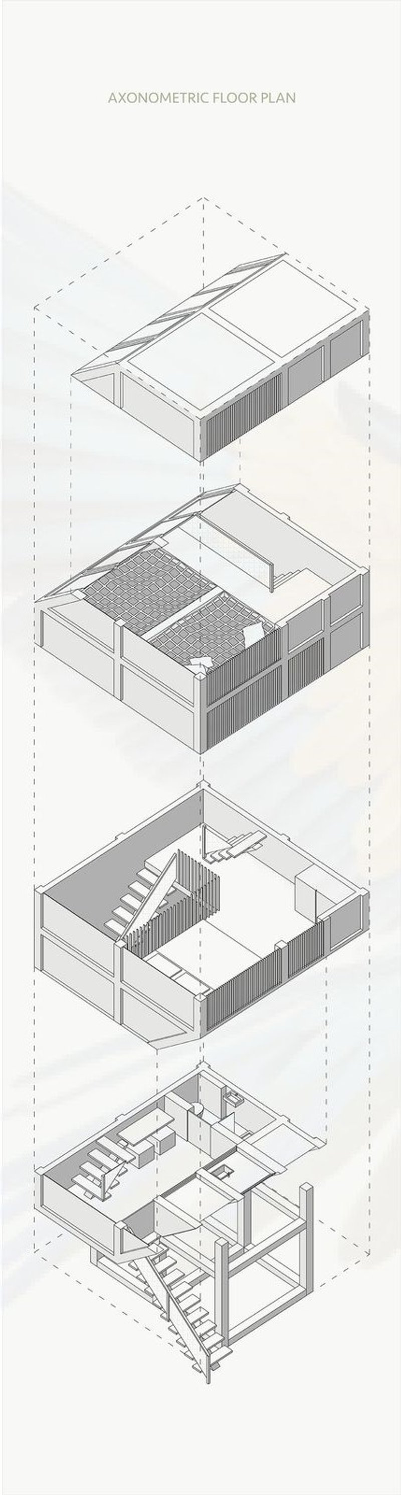 Axonometric view of Birdwatchers' Nest cabin levels.