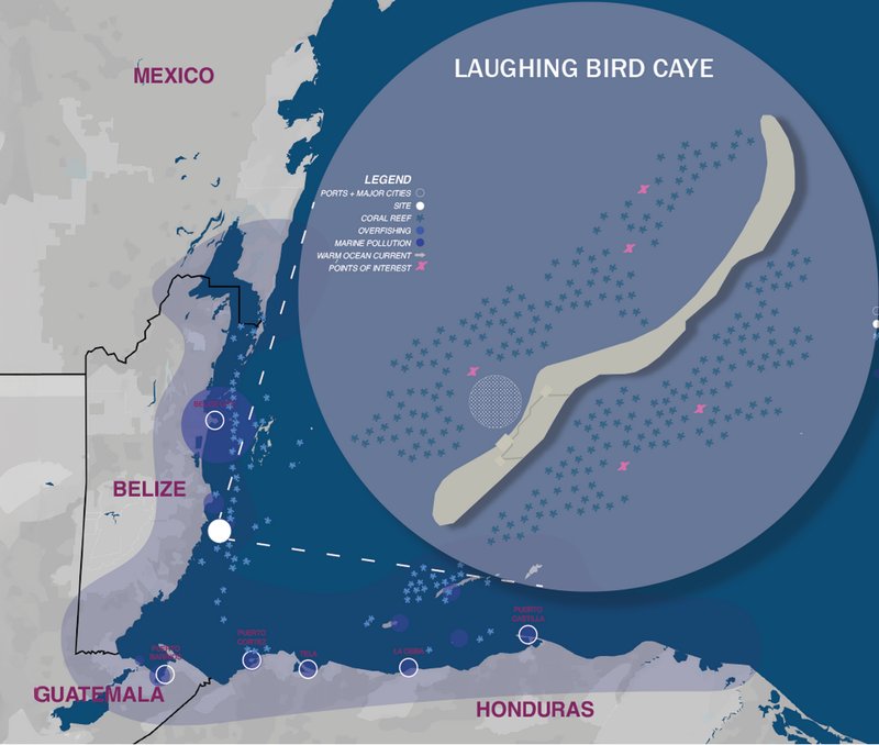 Map highlighting Laughing Bird Caye and surrounding marine areas.
