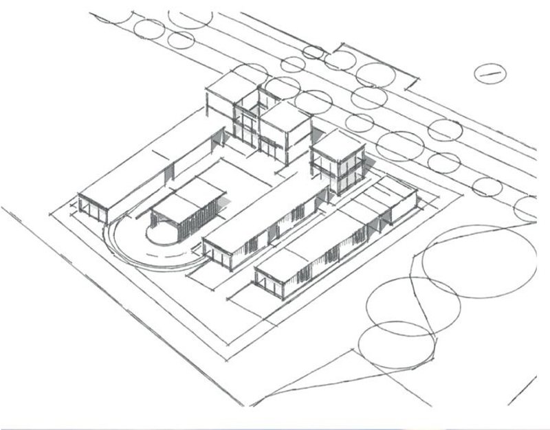 Preliminary architectural sketch showing layout and design.