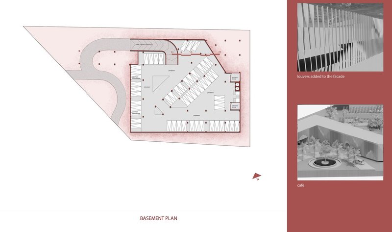 Basement plan showcasing parking and louvered facade.