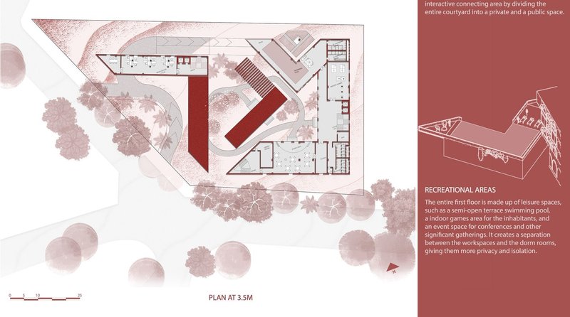 First floor plan highlighting recreational areas and amenities.