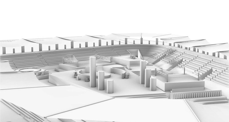 Colosseum interior: Spaces for wrestling, boxing, and debating.