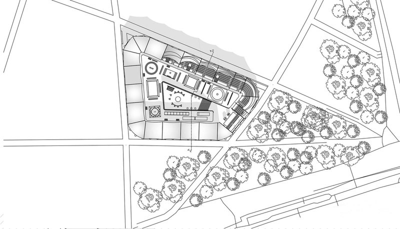 Colosseum blueprint: Site plan showing layout and surrounding park.