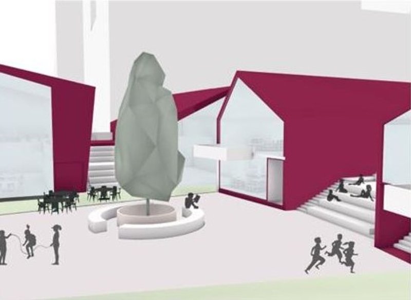 Open courtyard promoting social interaction and outdoor learning.