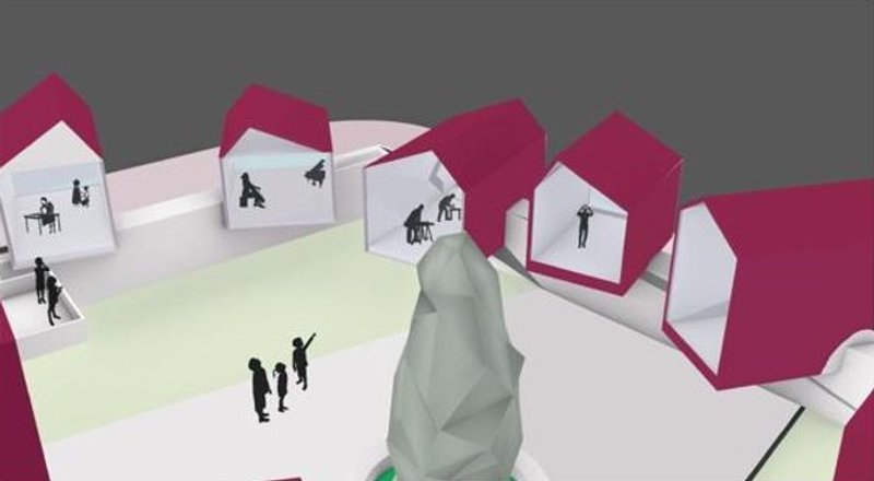 Interactive learning spaces surrounding the central gathering point at DreamVision.