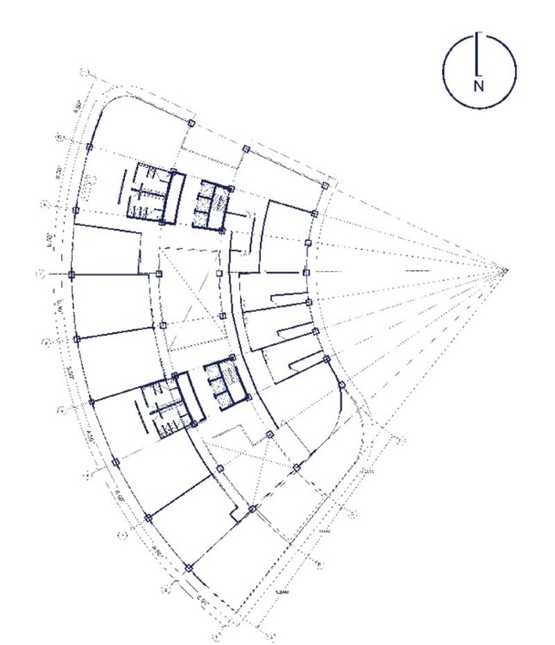 Blueprint precision, curved design.