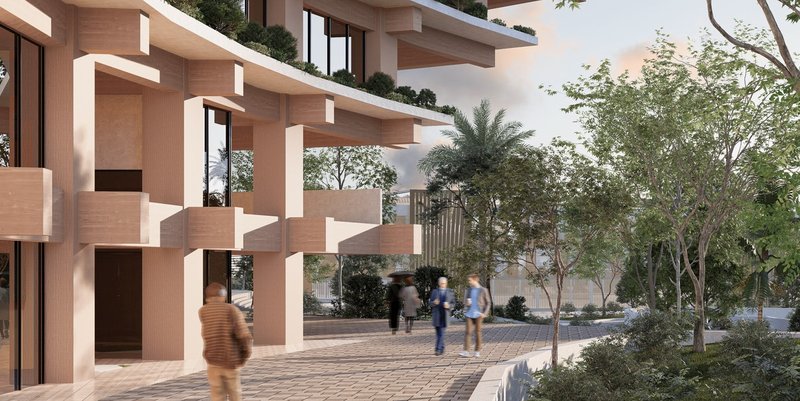 Striking cantilevered design blending nature and modern architecture.