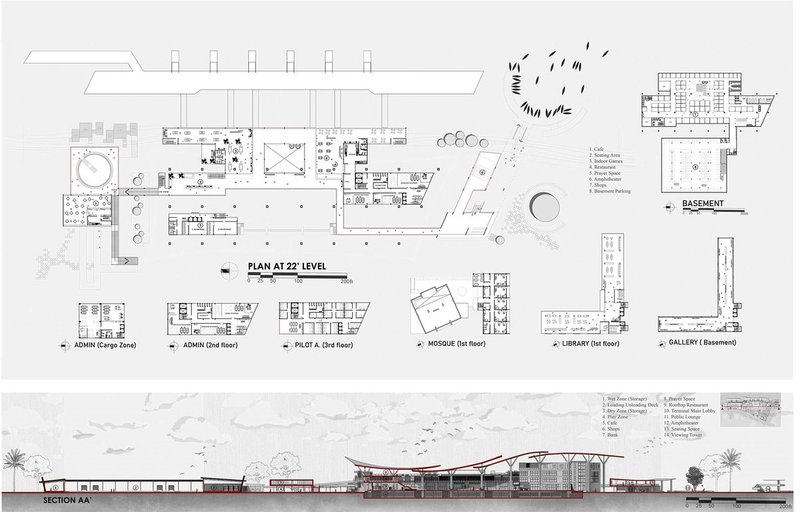 Barishal River Terminal: Plans and sections.