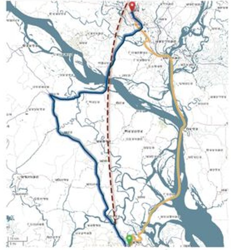 River and road routes to Barishal.