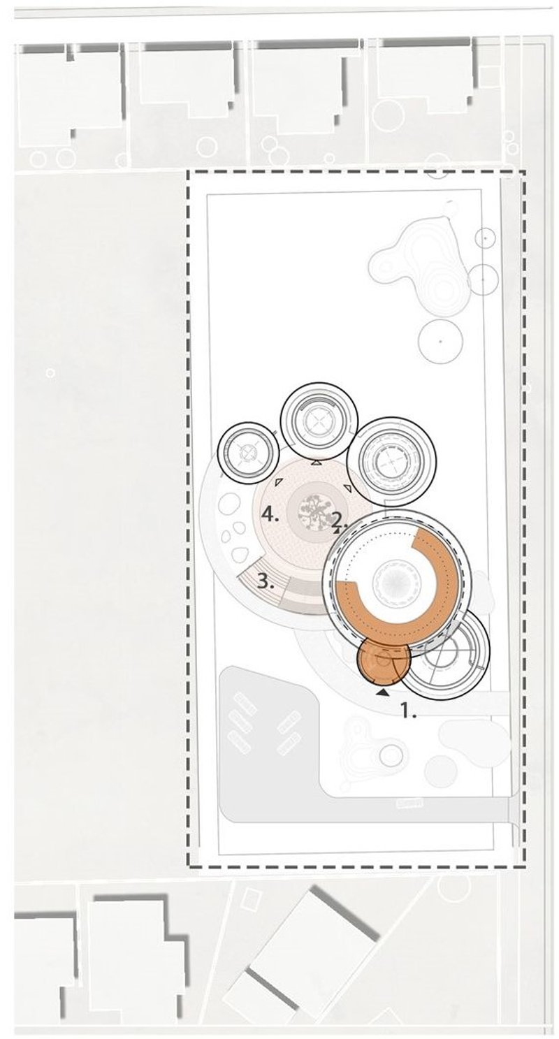 Daycare layout with courtyard and play areas.