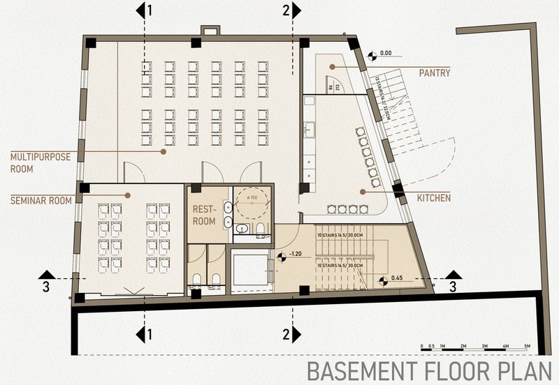 Basement level with mutipurpse room and kitchen.