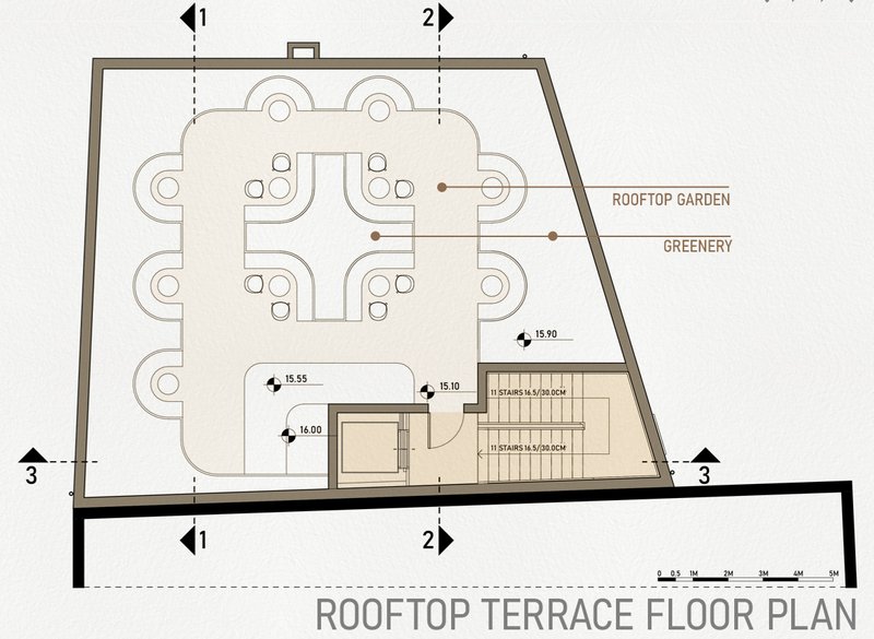 The rooftop terrace - allowing people to be around nature elements.