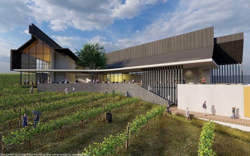 Dynamic architecture housing the immersive wine-making experience.