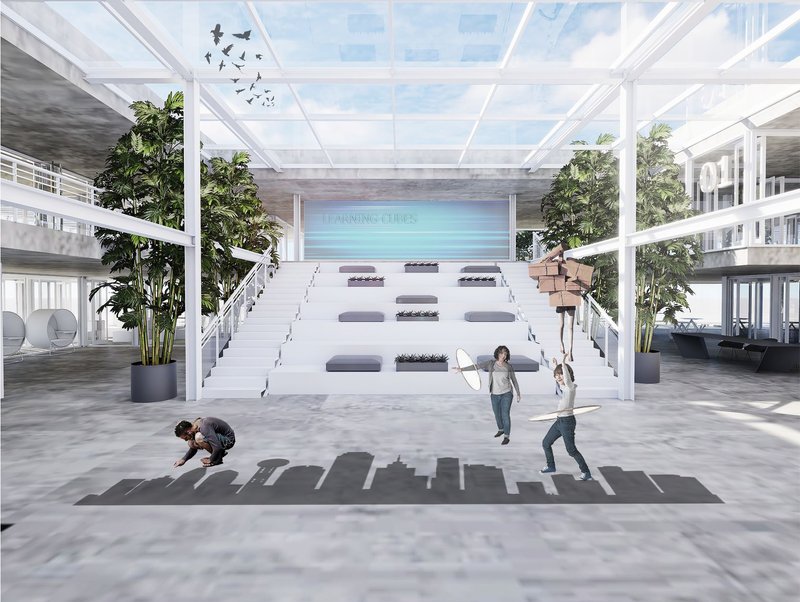 Interactive, nature-infused piazza for collaborative learning.