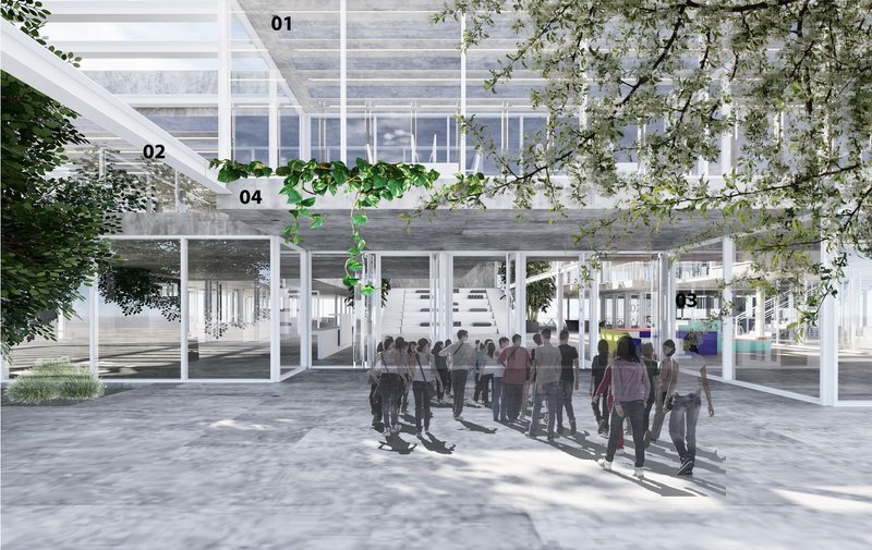 Transparent, modular design integrating nature seamlessly.