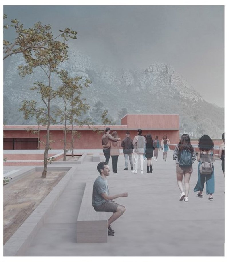 Public terrace with mountain views at the Courtyards of Light.