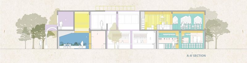 Cross-section view showcasing interior design and functionality.