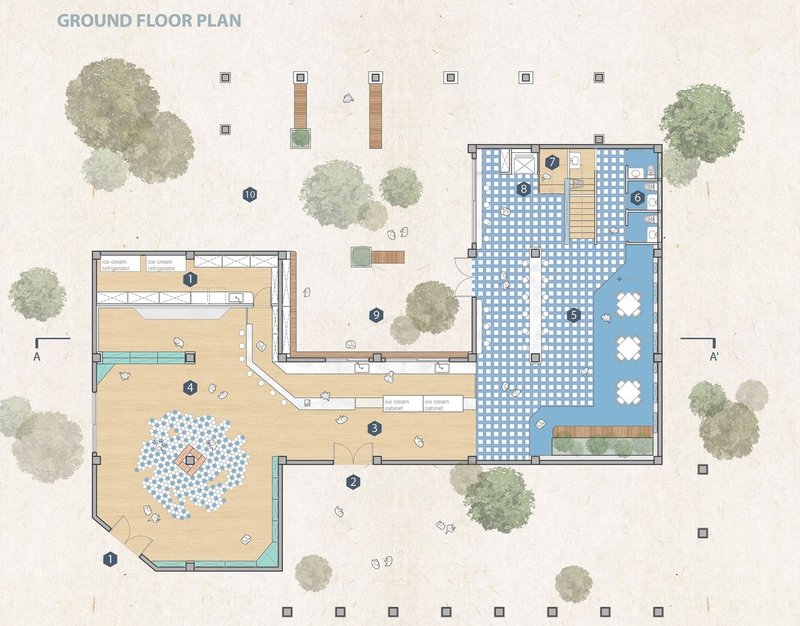 Detailed layout of the ground floor plan.