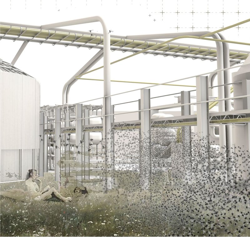 Integrated insect farming ecosystem within the urban fabric of London.