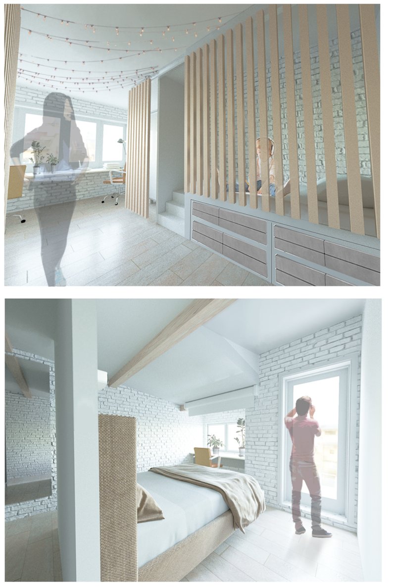 Private zones with smart partitions and soft finishes ensure individuality and warmth within shared spaces.