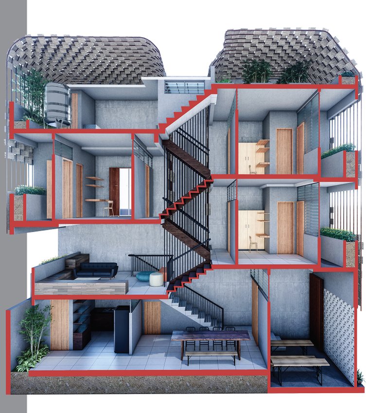 Integrated green pockets, ample daylight, and airflow strategies enhance livability across vertical spaces.
