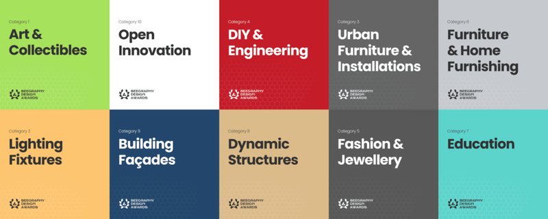 The 10 official categories of the BeeGraphy Computational Design Awards, covering a wide spectrum of computational design applications.
