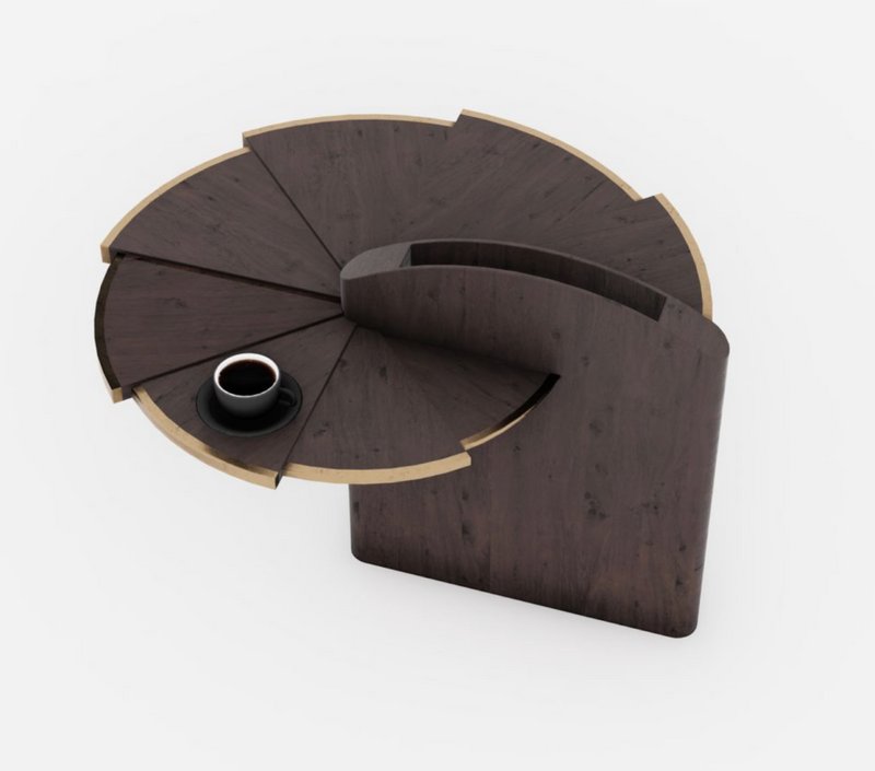 Nautilus by Kseniia Bondarets – A transformative coffee table inspired by Fibonacci geometry.&nbsp;View project