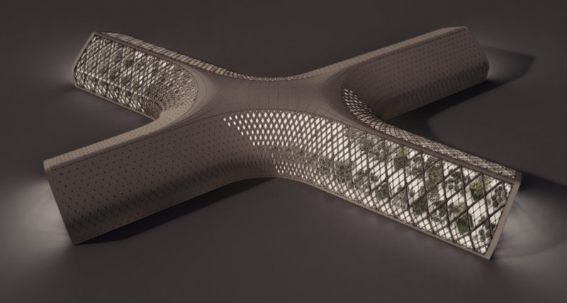 Restaurant / GreenHouse by Amir Ahmed – A sustainable facade concept blending a diamond pattern with greenhouse glazing.&nbsp;View project