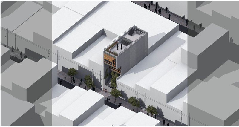 A compact vertical home seamlessly integrated into Piraeus’ dense urban fabric, showcasing rooftop greenery and solar access.