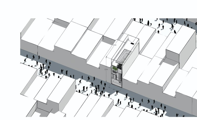 Aerial view showing the compact house nestled within a dense urban neighborhood in Coimbatore.