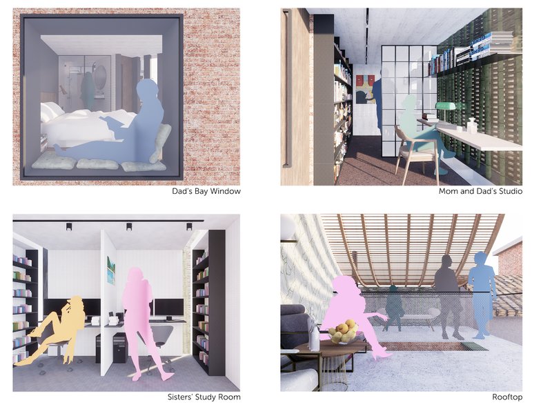 Compact yet efficient, the daughters’ dual workspace, Sister's Study Room, Rooftop promotes independence and concentration with a youthful vibe.