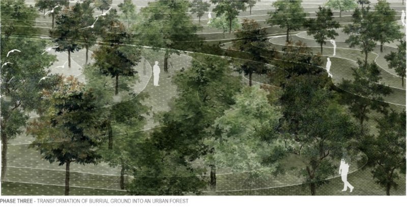 Final transformation into an urban forest where remembrance meets regeneration.