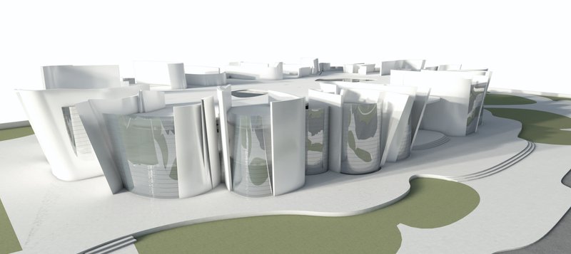 Organic, neuron-inspired façade expressing the building's cognitive architectural theme.