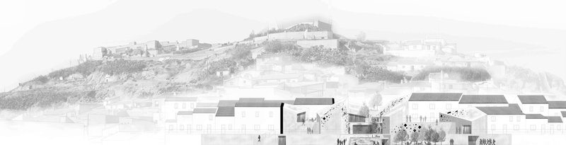 The elevation drawing aligns the architectural intervention with the natural topography and historic Castle Nogalte.