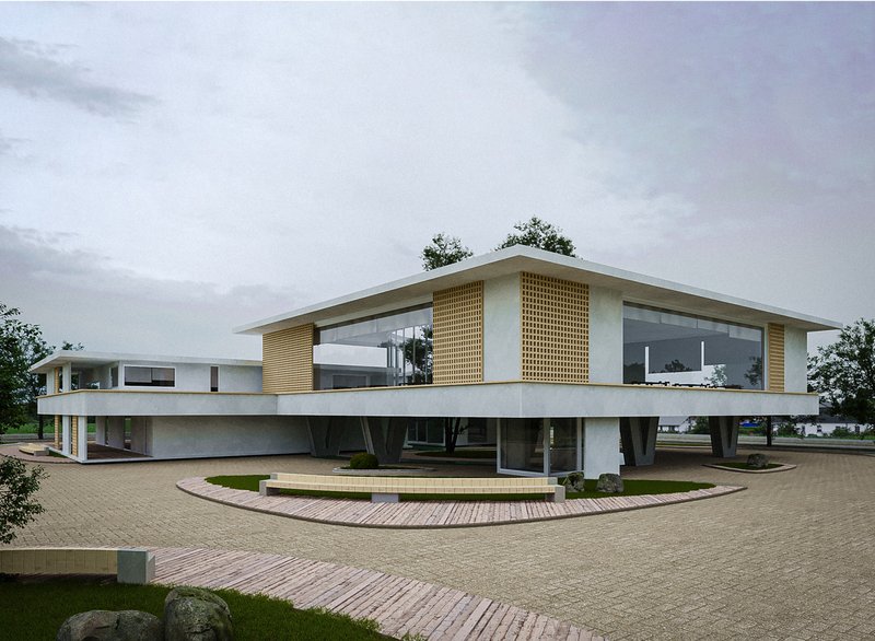 Raised on piloti, the building recalls agricultural landscapes while fostering openness and grounded calm.