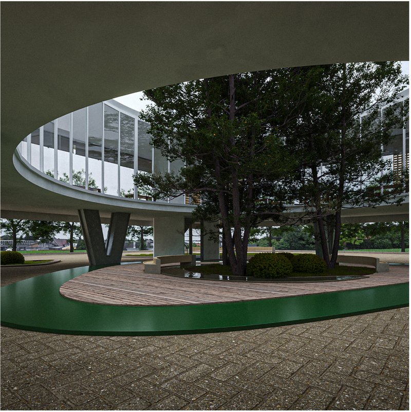 A healing loop: circulation embraces the tree, blending movement, memory, and emotional grounding.