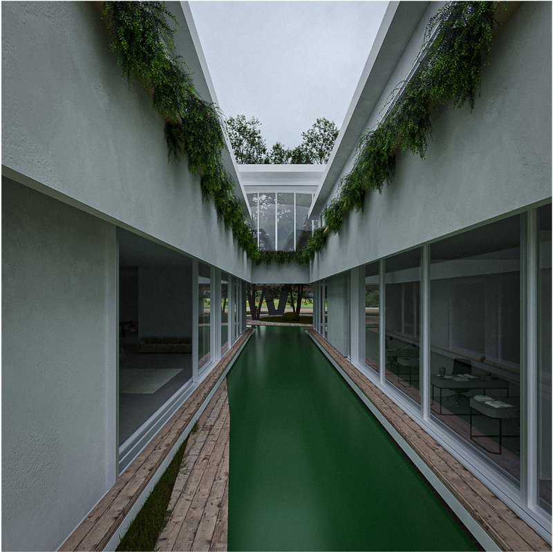 Enclosed greenery and filtered daylight nurture reflection, offering residents sensory familiarity and peace.