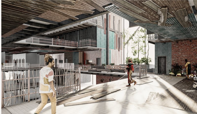 Elevated platforms blend indoor and outdoor life, supporting local culture through open, flexible architecture.