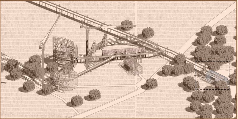 An expansive master plan depicting the pedestrian pathways, green spaces, and restored wetlands surrounding the complex.