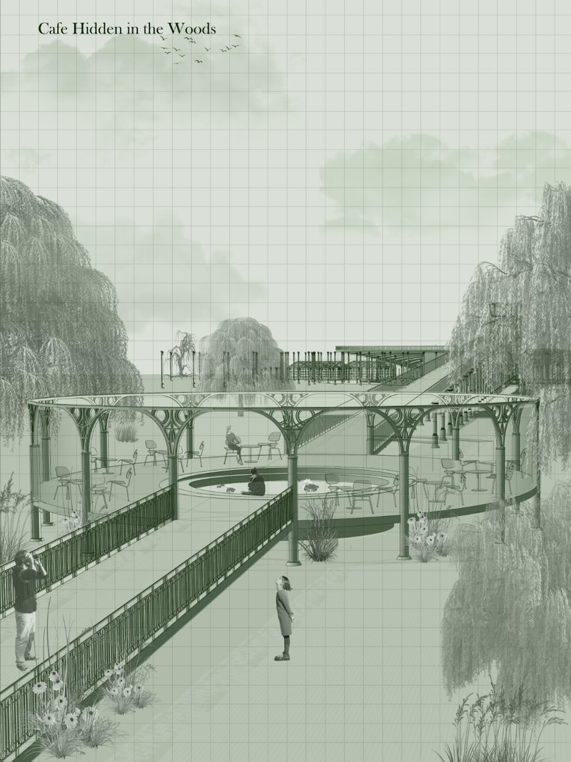 A tranquil retreat nestled in untouched forest, designed for pause and reflection within the natural landscape.