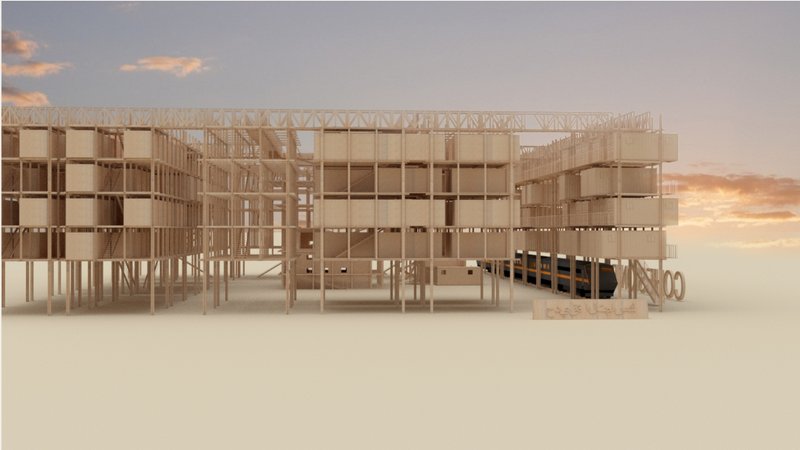 Site and floor plans illustrate the organization of living units, public zones, and the symbolic Hope Tree.