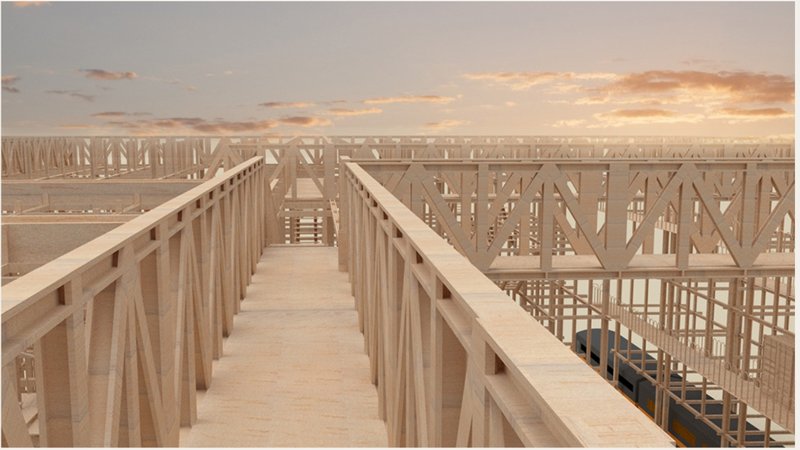 Top-floor flyovers provide visual openness and interconnectivity, encouraging mobility and community engagement.