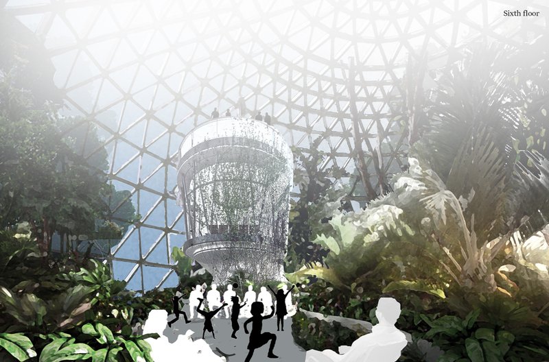 Biophilic design on the sixth floor with lush greenery and a skylit courtyard fosters collective healing and inner calm.