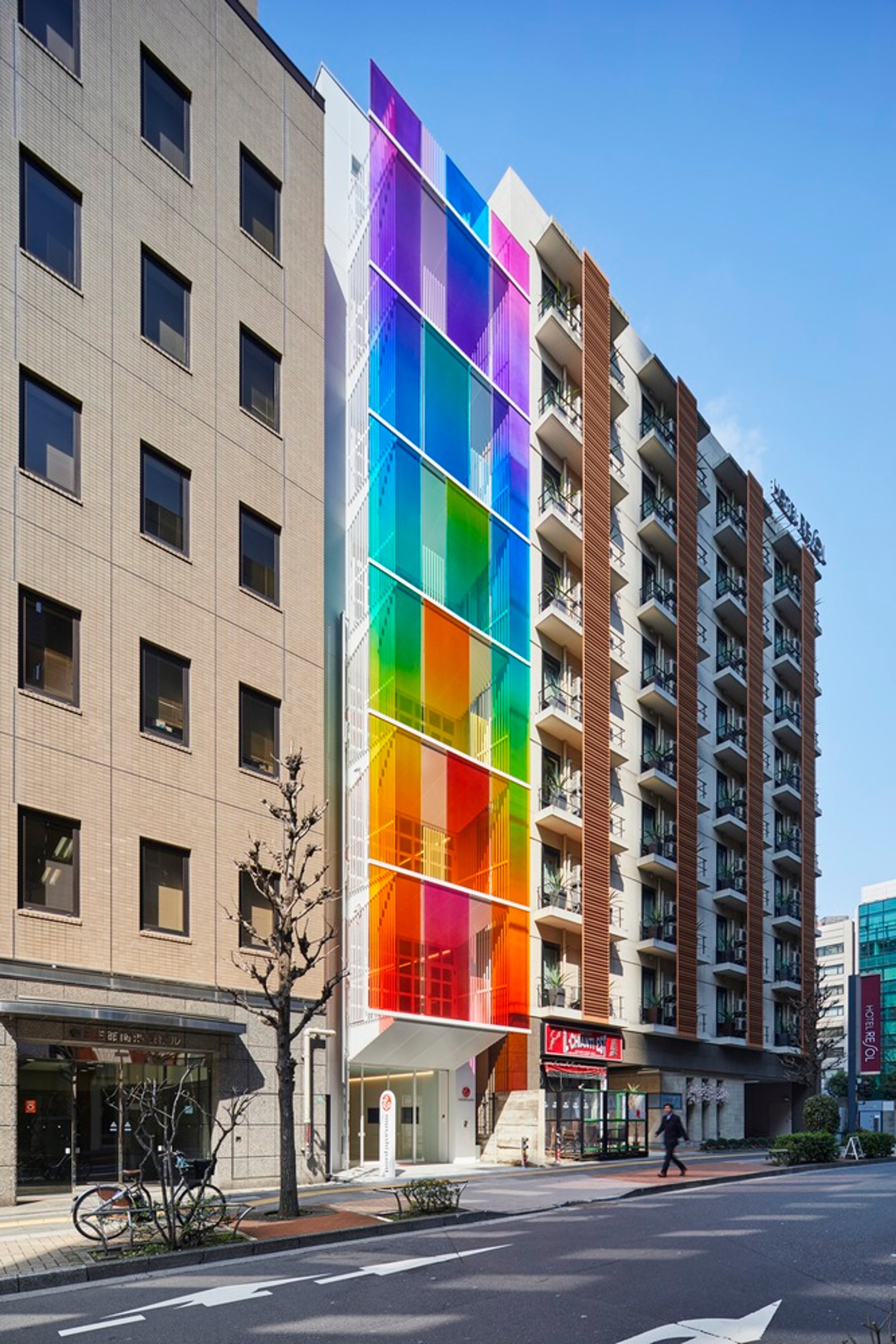 Vertical Rainbow Office Building by SAKO Architects: A Vivid Facade Transformation in Tokyo