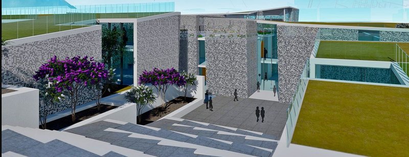 A stepped courtyard reinterprets Aleppo’s typology, fostering communal interaction and memory.